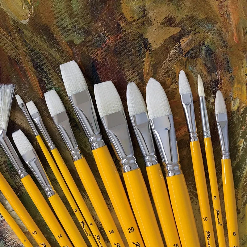 Wooden Handle White Bristle Hair Acrylic Oil Painting Artist Brush