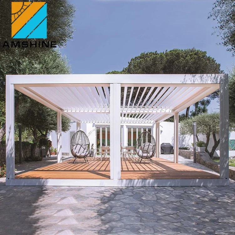 Made in China Luxury Waterproof Remote Control Motorized Gazebo Aluminum Pergola Opening Closing Bioclimatic Louvered Roof System Outdoor Furniture
