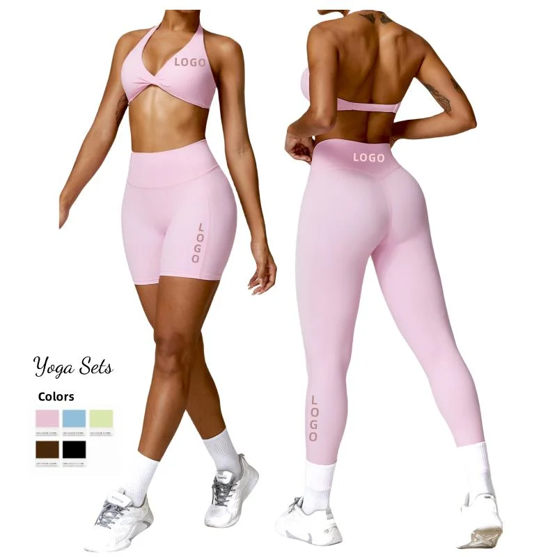 Conjuntos de ioga de costas de nylon spandex de nylon de inverno com costas de beleza Quick Dry Treino de fitness sutiã de desporto de running exterior e calças para mulher