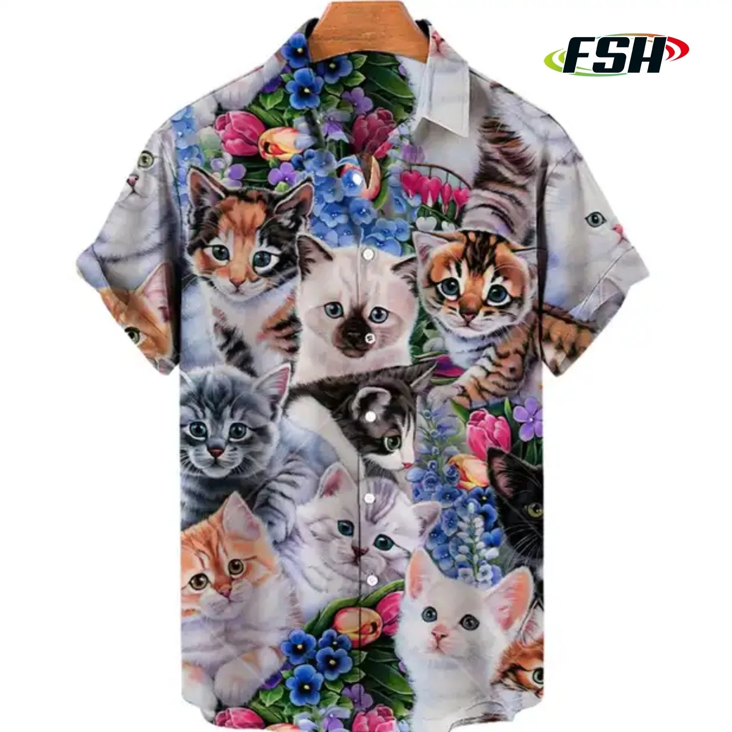 2023 Men Short Sleeve Hawaiian Shirt Fashion Beach Wear Oversize Pets Pattern