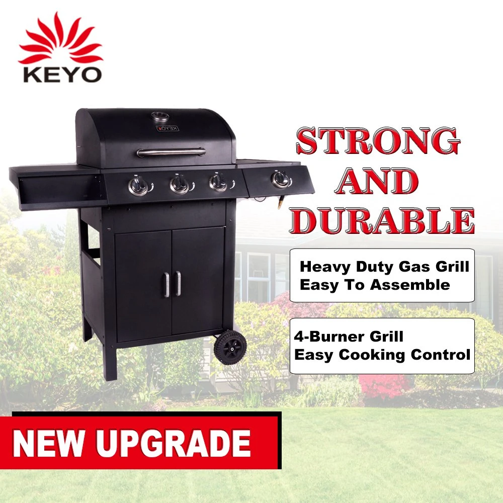 Outdoor Portable Four Burner Black Barbecue BBQ Gas Grill