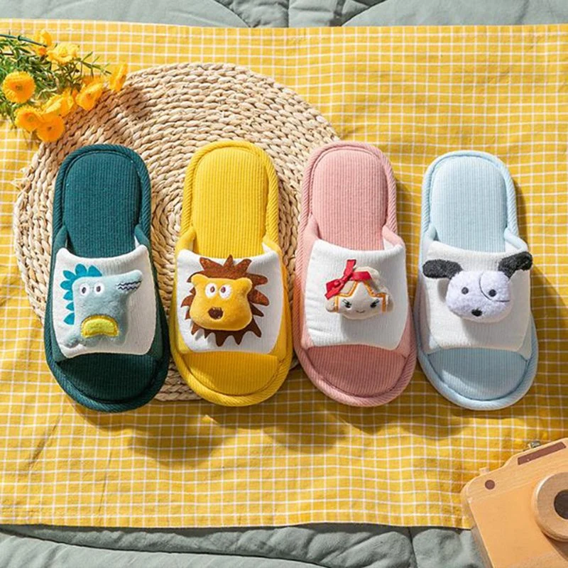 Children Linen Slippers Spring Summer Boys Girls Cartoon Cotton Fabric Home Shoes