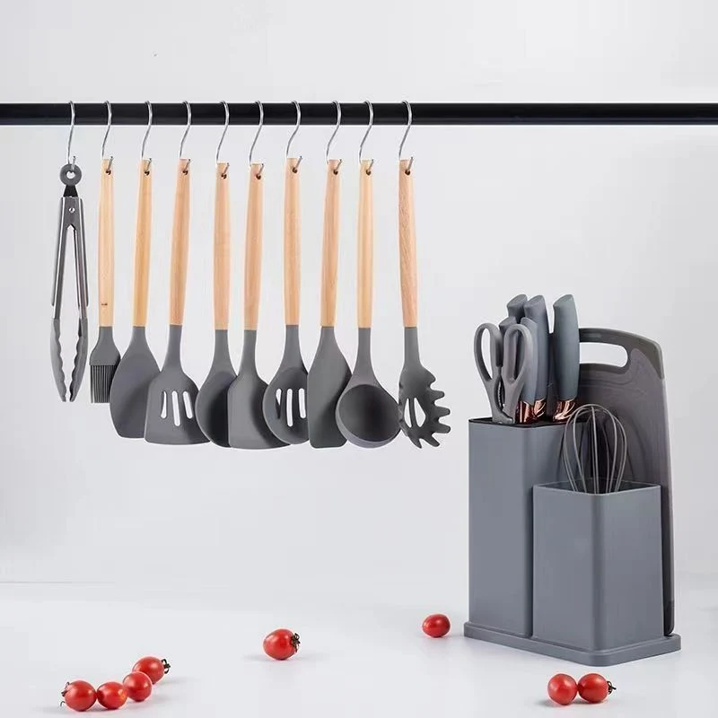 19 PCS ustensiles de cuisine ensemble d'ustensiles cuisine poignée en bois Accessoires