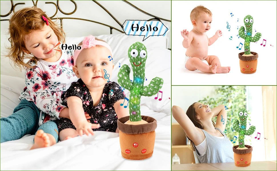 Dancing Cactus Repeats, Adjustable Volume Talking Cactus Toy