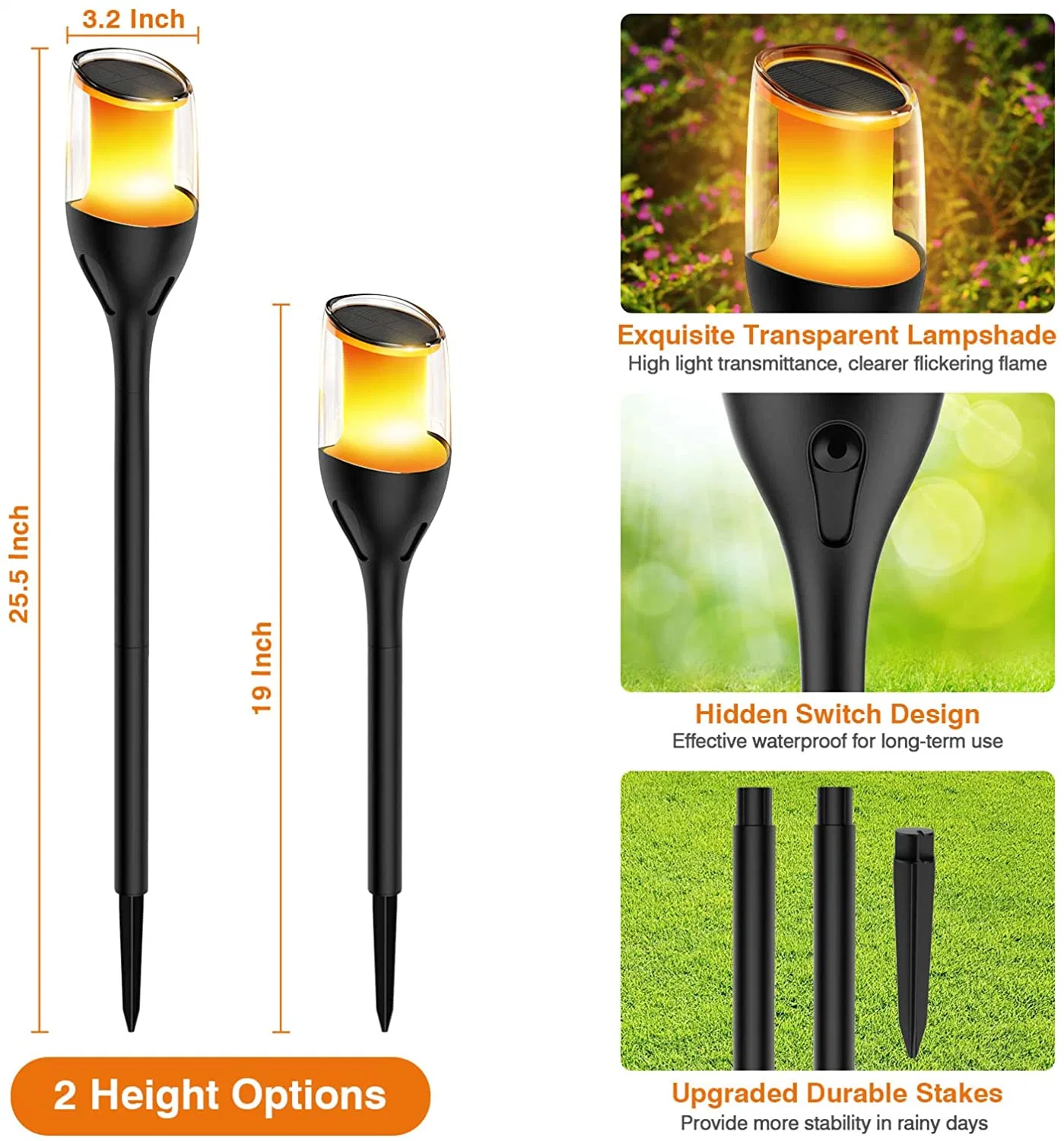 Heißer Verkauf modernes Design LED Solar Flame wiederaufladbare Garten wasserdicht Außenbeleuchtung