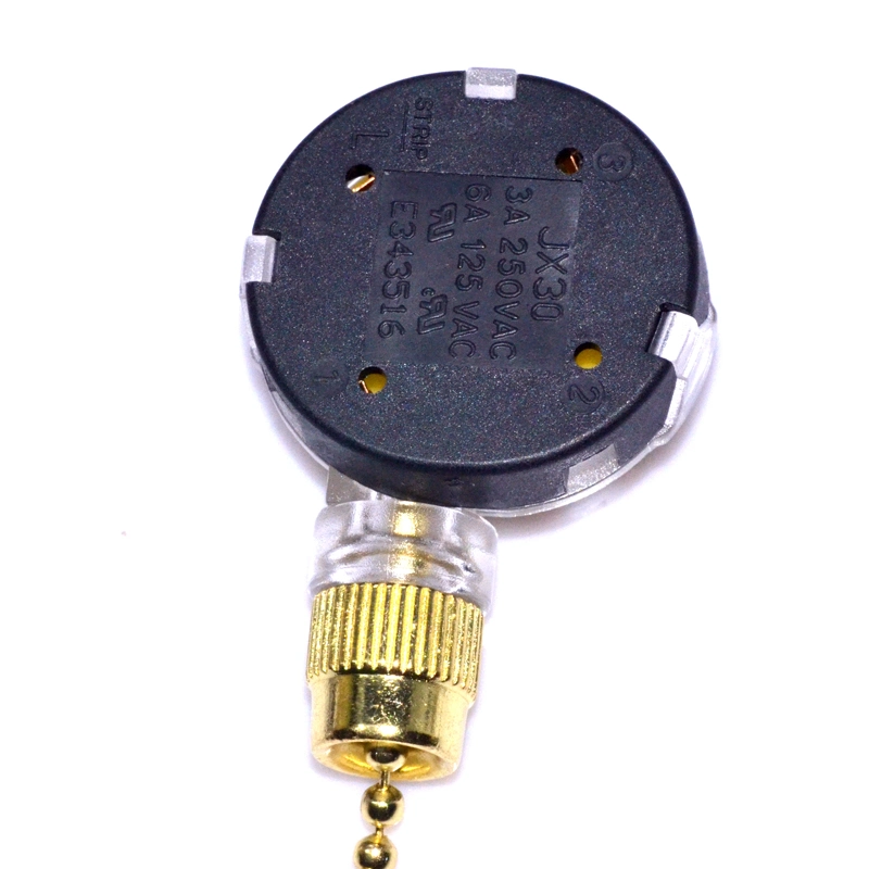 6A at 125VAC, 3A 250VAC Dual-Capacity Pull Chain Ceiling Fan Light Switch Fuction: L-1-2-3, L-2-3, L-1-3m, L-1-2