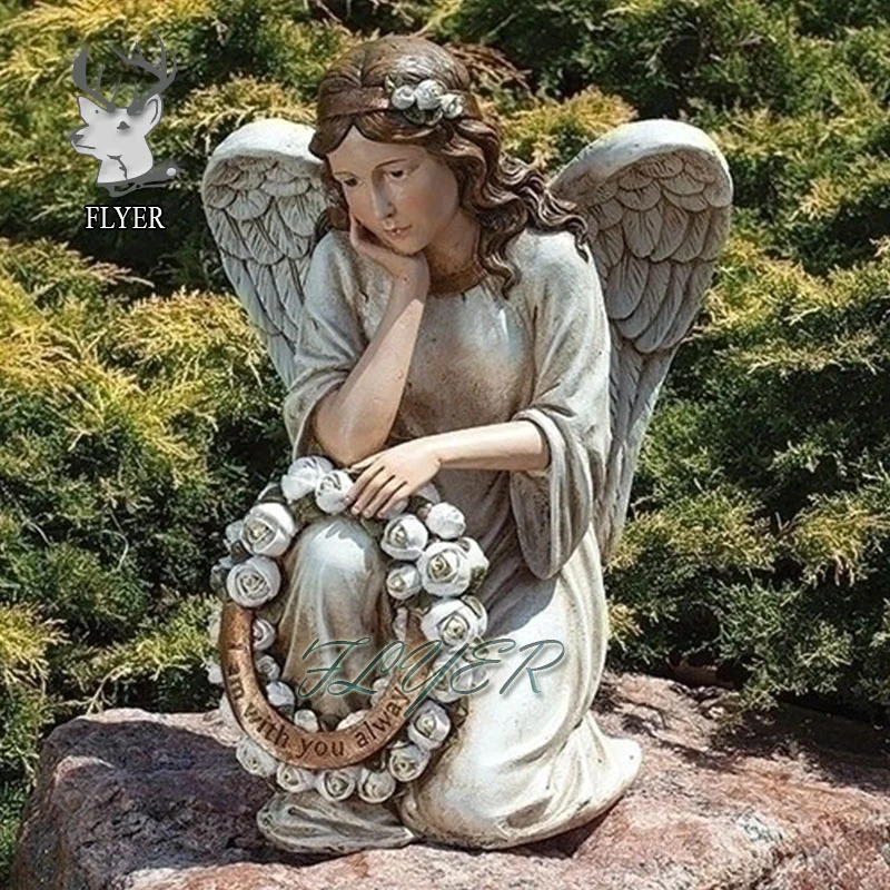 Outdoor Garden Decoration Beauty Girl Angel with Wings Statue Sculpture