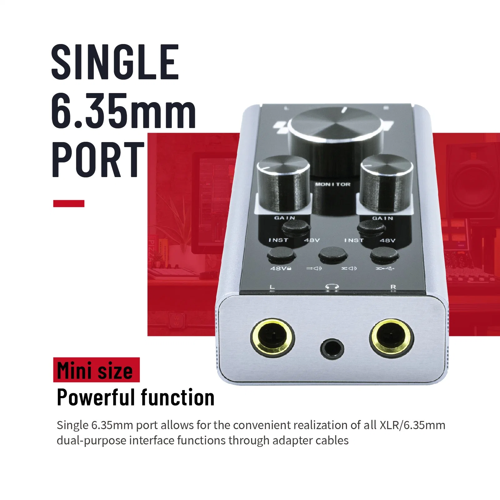 Simplefly Mini Audio Interface with 24bit 192kHz Sample Rate 2 Inputs 2 Outputs No Latency for Vocal and Instrument Recording and Editing