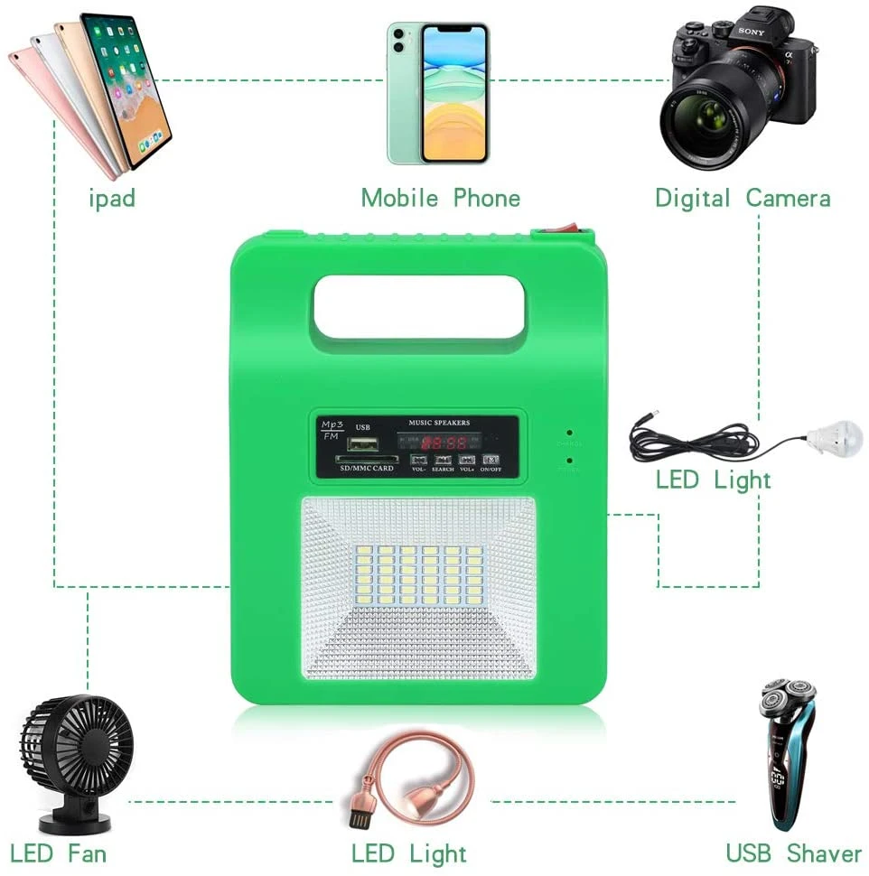 Casa Solar portátil Sistema de iluminación LED de la Radio Bluetooth de iluminación LED LED Solar Inverter