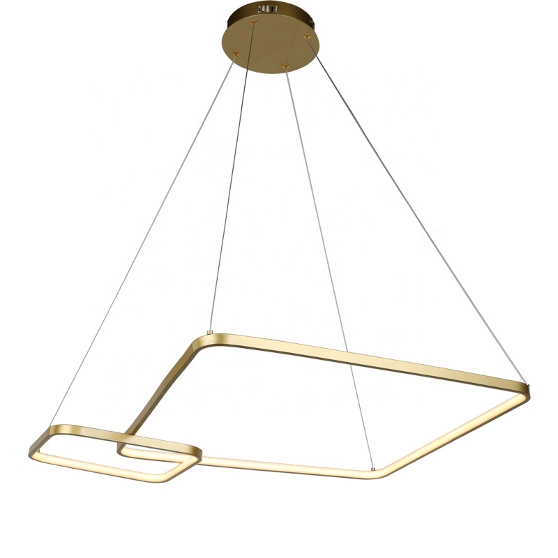 Unique Fashion Villa Bedroom Indoor Decorative Gold Square Ring LED Chandelier Pendant Light