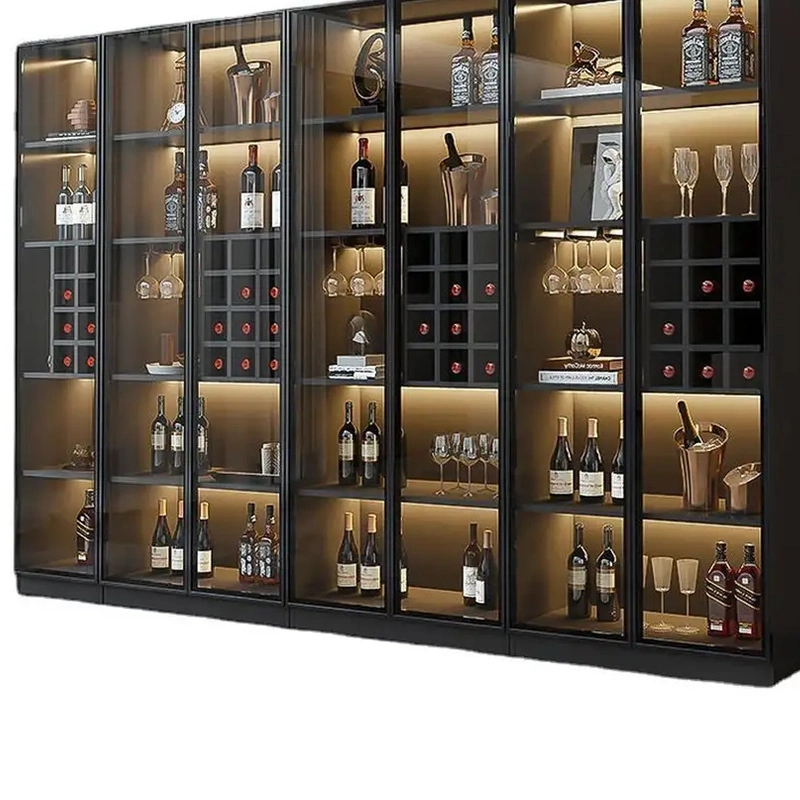 خزانة النبيذ الزجاجي درجة حرارة ثابتة تجارية ونبيذ عرض الرطوبة غرفة معيشة القبو منزلية عصرية من الفولاذ المقاوم للصدأ