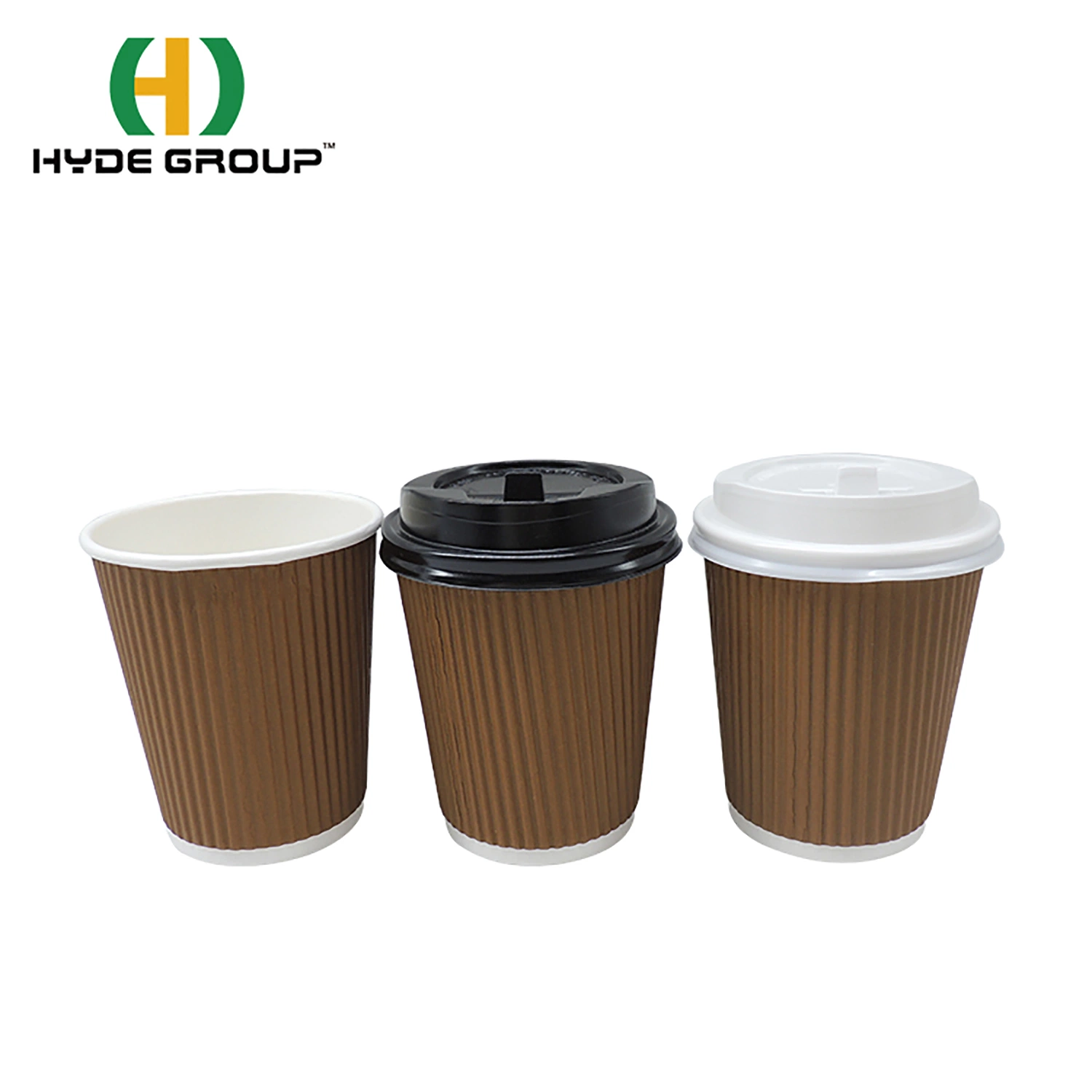 16oz Ripple Wall Paper Cups with Black White Color Plastic Lids Coffee Drinking Cups