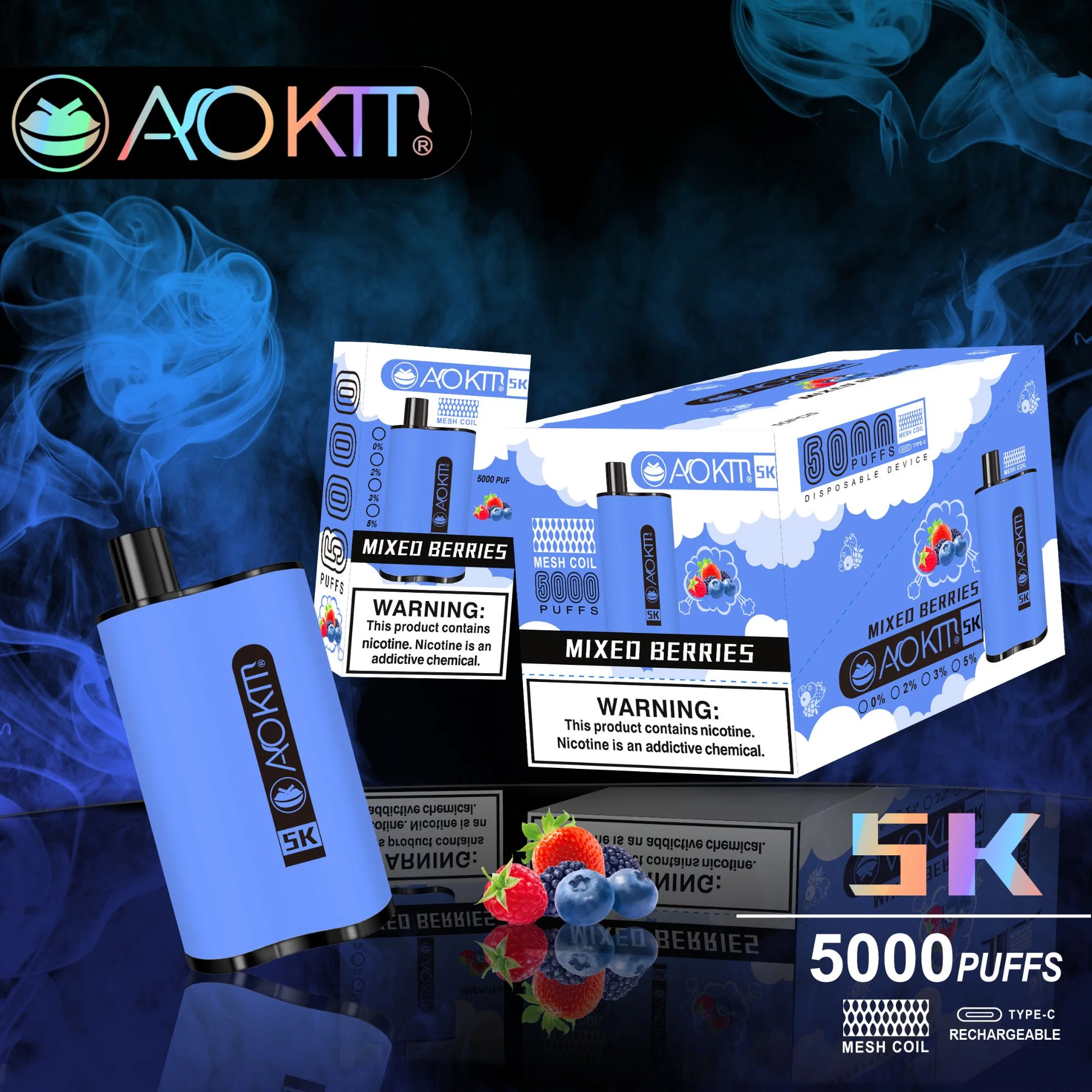 Disposable/Chargeable Vapes Aokit 5K 13.5ml Liquid Electronic Cigarette 5000puff with Rechargeable Battery