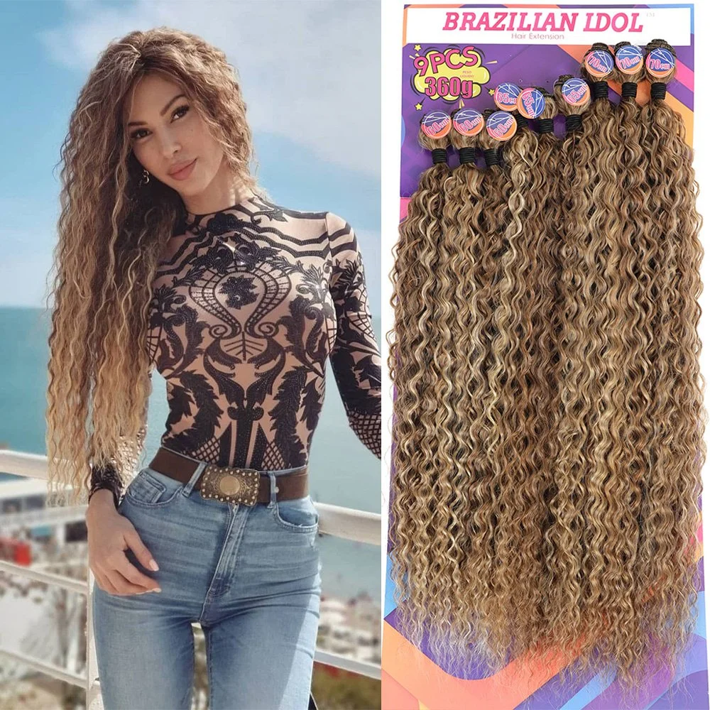 Full Head Full Colors Wavy Curl Bundles Style High Temperature Synthetic Hair Weaves Hair Extenions