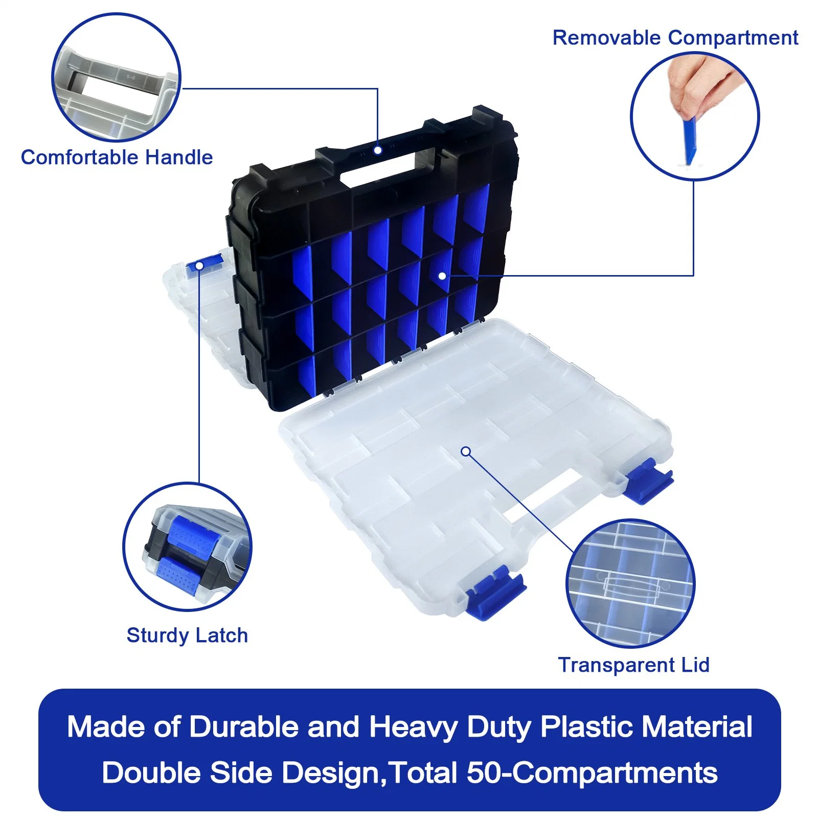 Двусторонний органайзер для мелких деталей ящик для хранения инструментов с. 50 съемные регулируемые отсеки контейнер пластиковый контейнер синий цвет