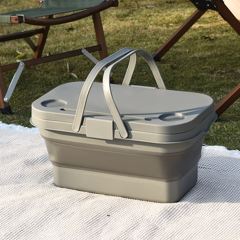 Collapsible Picnic Basket with Multi-Function Lid & Tray Table Portable Camping Basket