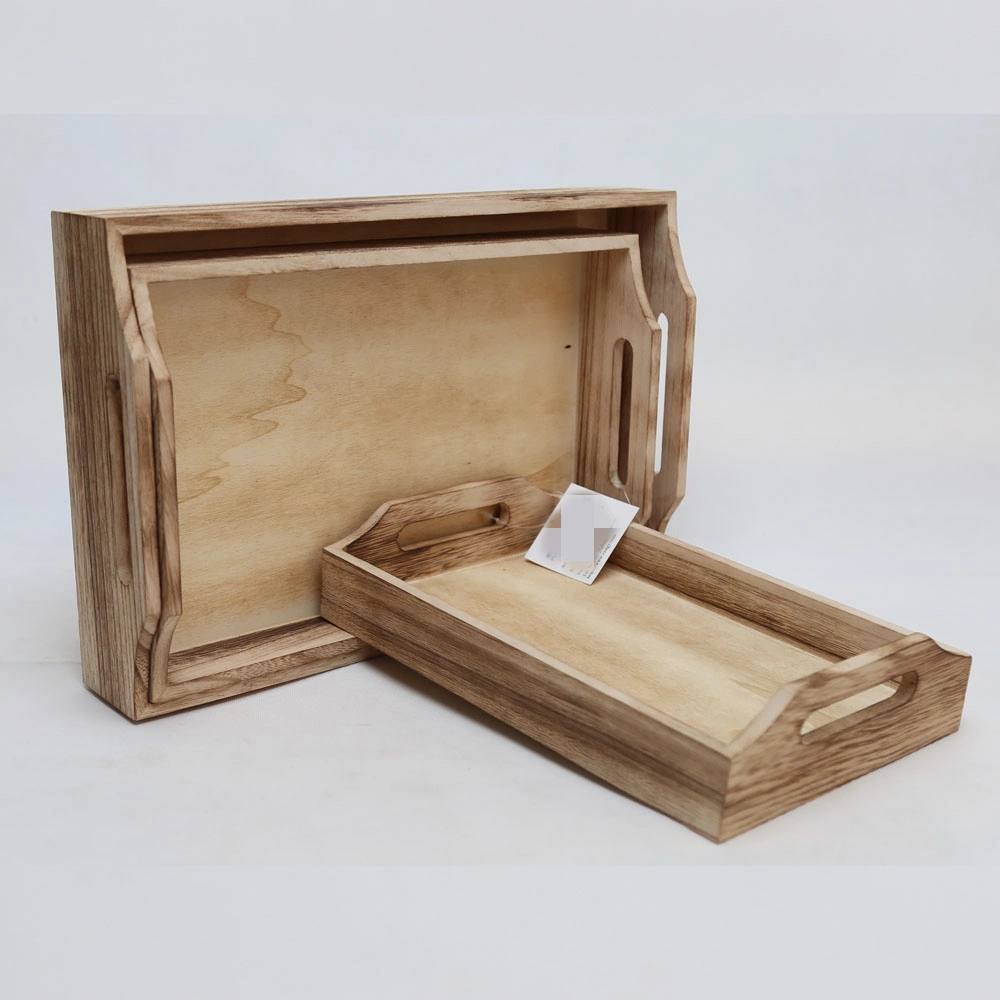 Wooden/Wood Serving Tray Set with Handles for Tea/Coffee/Breakfast/Drinks/Food
