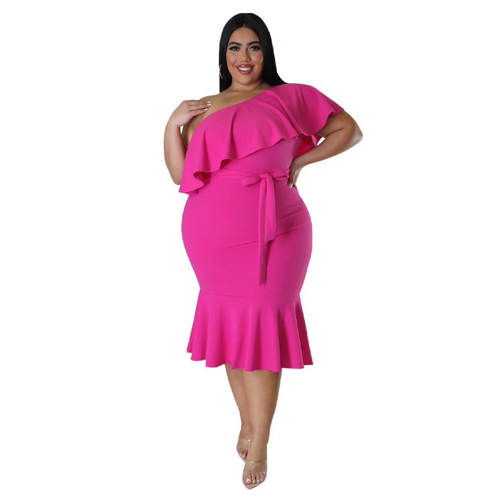 SJ-DPS2302 Plus Size Cross-border 2023 new large size women's clothing fashion slim-fit casual ruffled edge chest MIDI skirt