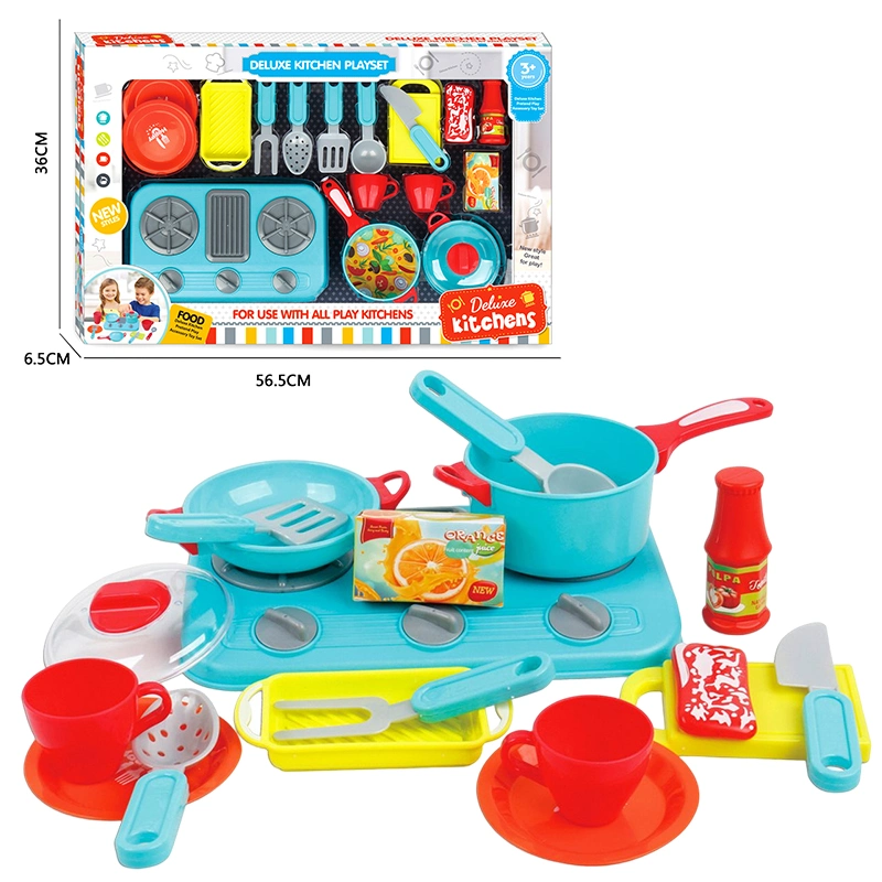 Kindergarten Kids Role Play Game Simulated Kitchen Utensils Kitchenware Tableware Pots Gas Stove Plastic Cooking Toys for Girls