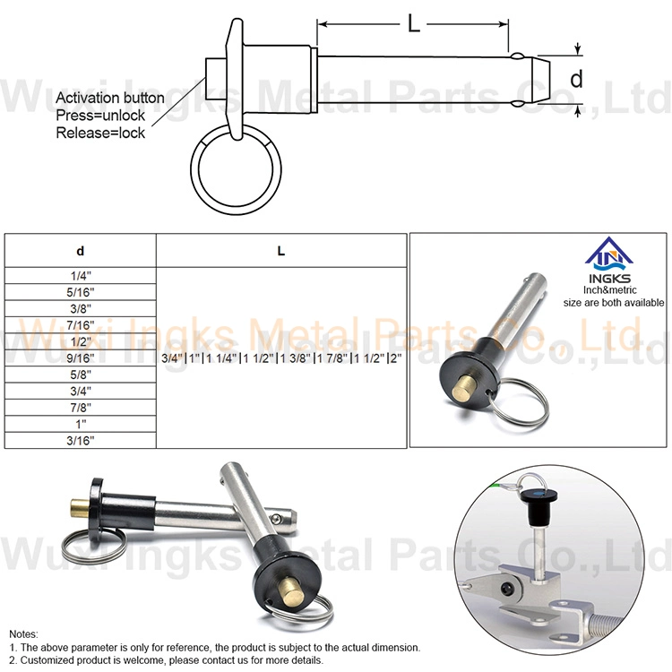 2022 Popular 18-8 Steel Button Handle Quick Release Pin Ball Locking Pin with Rings