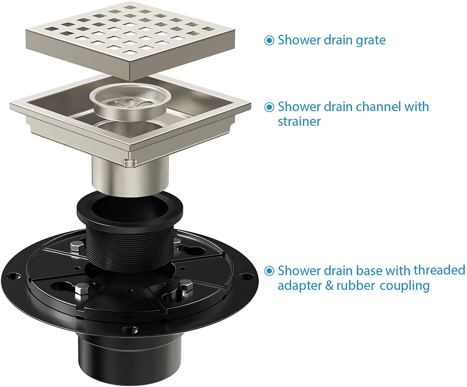 SUS304 desagüe cuadrado de acero inoxidable para el suelo de la ducha con encastre de azulejos Filtro de cubierta de la Grate invisible - filtro de baño cepillado