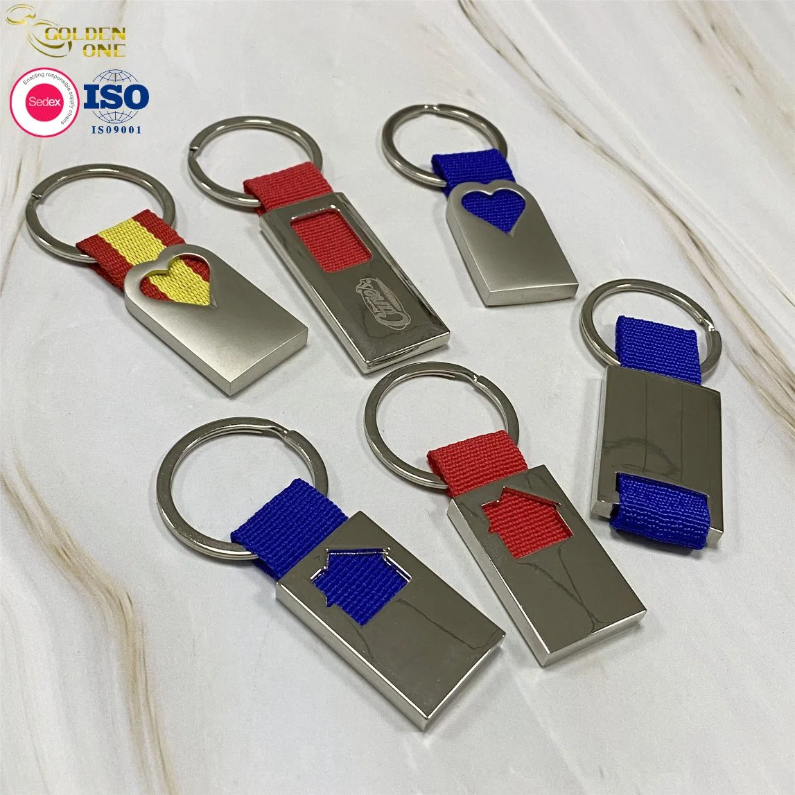 Wholesale/Supplier Custom Laser Car Logo Souvenirs Realestate Ironman Metal Double Sided Lanyard Keychain with Ribbon