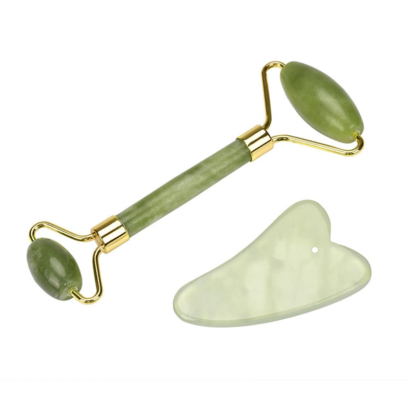 2022 Masaje facial Gemstone Natural Rodillo de elevación de la cara Masajeador Rosa Verde Cuarzo Piedra Jade Roller