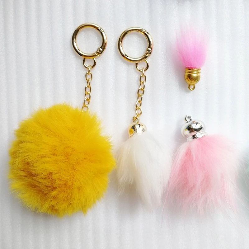 Full Colors Fashion Pompon Cute Puffy Plush Rabbit Fluffy Fur Balls Pompom POM Keychain