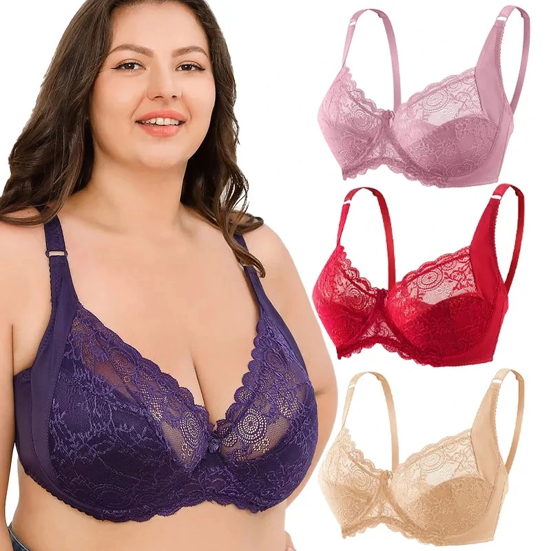 Big Size Ladies Lace Bra Steel Ring Comfortable Gather Thin Cup Full Cup 38 Bra Size Plus Size Women Lace Bra