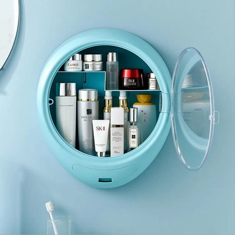 Caixa de armazenamento para cosméticos montada na parede Produtos de cuidados da pele para casa de banho à prova de pó sem furos Suporte de parede