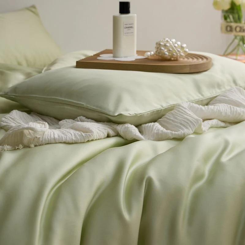 Lyocell Comforter Green Bettlaken Kingsize-Bettbezug Feste Farbe Heimtextilien mit 2 Kissen Shams Deckeln 2,4m Bettwäscheausstattung Lieferant