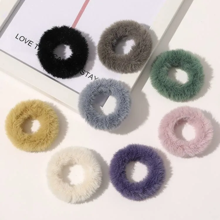 Colorful Soft Plush POM POM Scrunchies Elastic Faux Fur Fluffy Winter Hair Bands for Women Hair Accessories