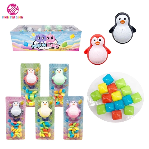 Mini Square Fruity Bubble Gum Funny Plastic Colorful Penguin Tumbler Toy Candy