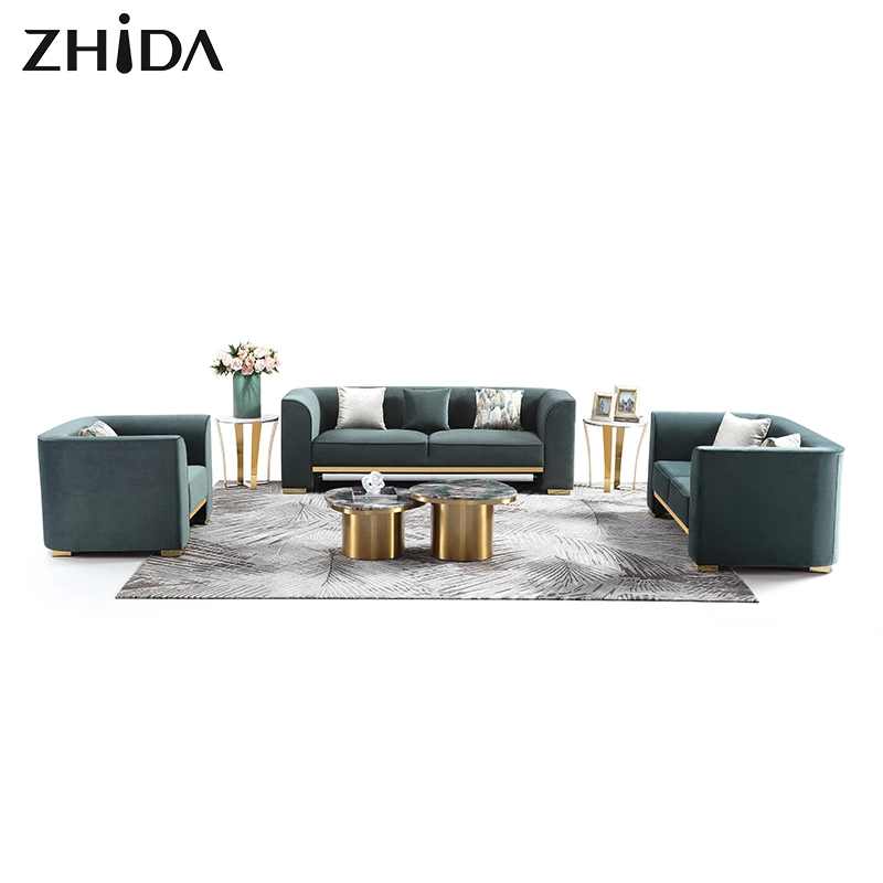 Salón de lujo moderno Diseño Velvet Sofá conjunto de muebles con Pie de oro