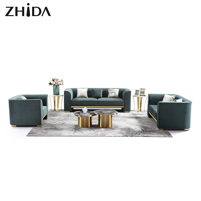 Luxury Living Room Modern Design Velvet Sofa Set Furniture with Golden Foot