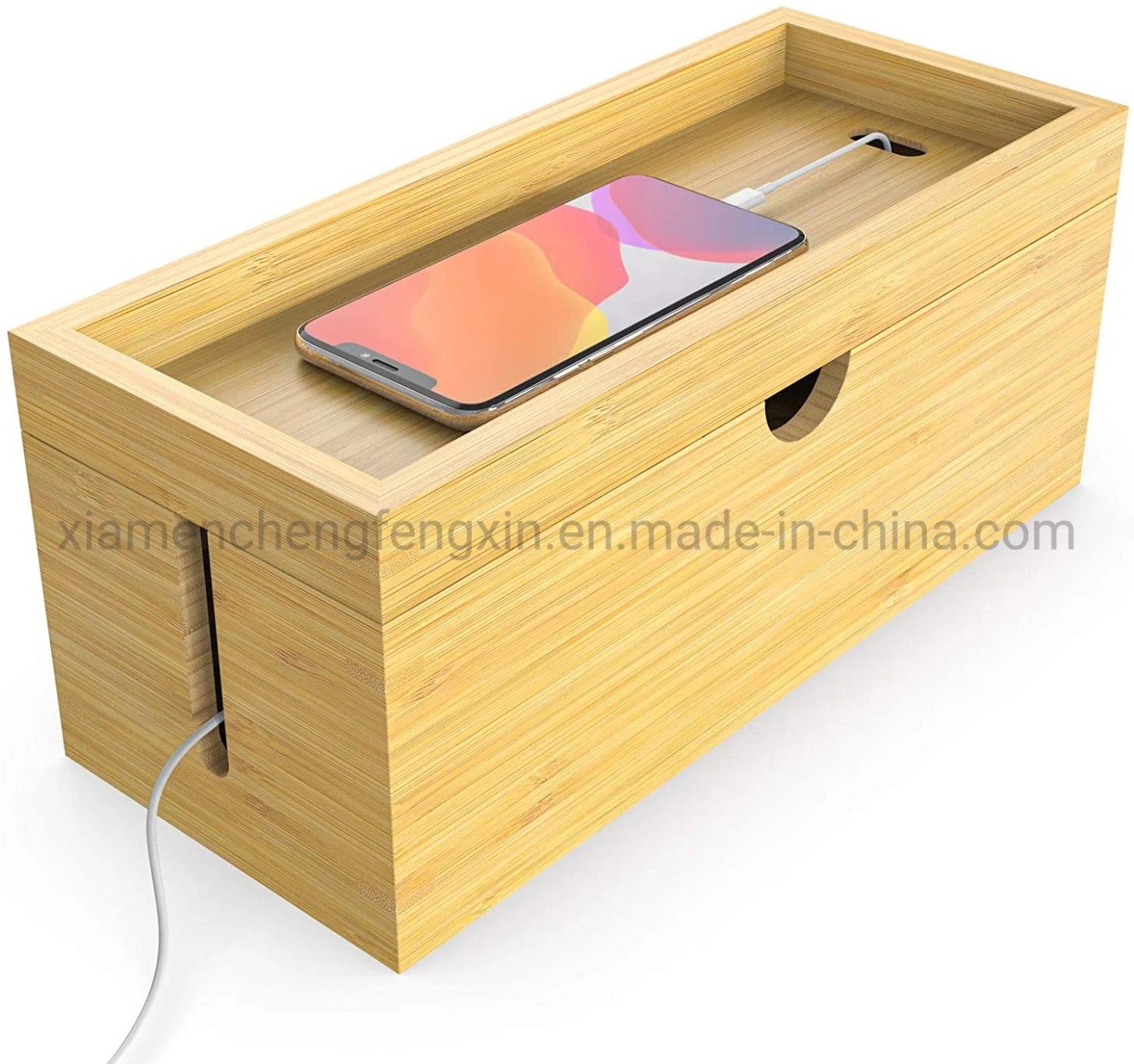 Bamboo Cable Management Box, Hider Cord Organizer Box Large Storage Holder for Desk - Conceal Power Strips Electrical Cords From TV Computer USB Hub