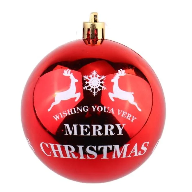 Shiny Red Printed Plastic Christmas Ball Xmas Home Decoration