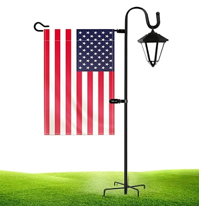 Garden Flag Holder Stand with Shepherd Hook, 48" Weather-Proof Garden Flag Pole with Spring Stoppers and Flag Clip Garden Flag Stand with American Flag