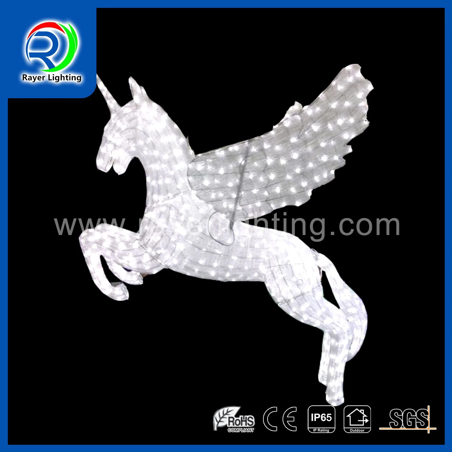 Outdoor Animal Figure Christmas Garden Flying Unicorn and Carriagemotif Light