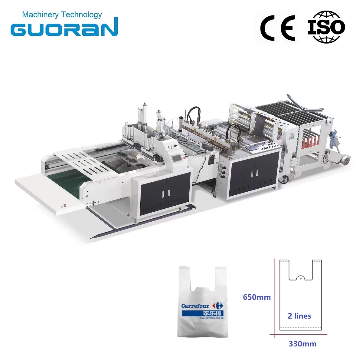 Alta velocidad de sellado térmico Doble líneas llevar bolso de la manija chaleco Bolsa de fruta Bolsa de plástico Fabricación de la máquina Camiseta Bolsa fabricación Máquina Bolsa de Compras máquina