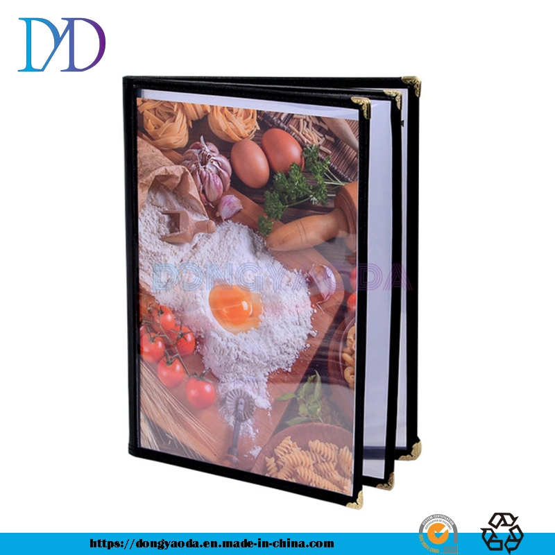 4-Page Metal Corner Transparent Plastic PVC A4 Menu Cover Restaurant