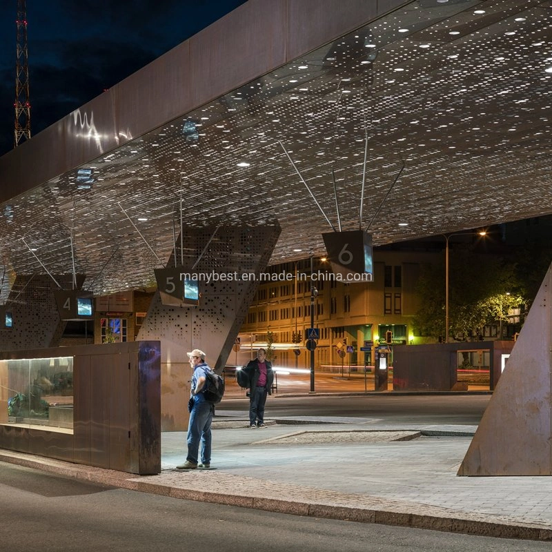 Architektonisch Modernes Öffentliches Gebäude Perforated Gold Edelstahl Spiegelwand Fassade und Decke