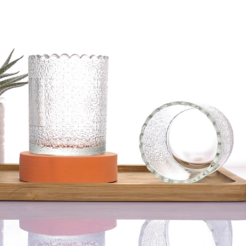 Luxury Emboss Round copos de vela de vidro vazia pode ser personalizado