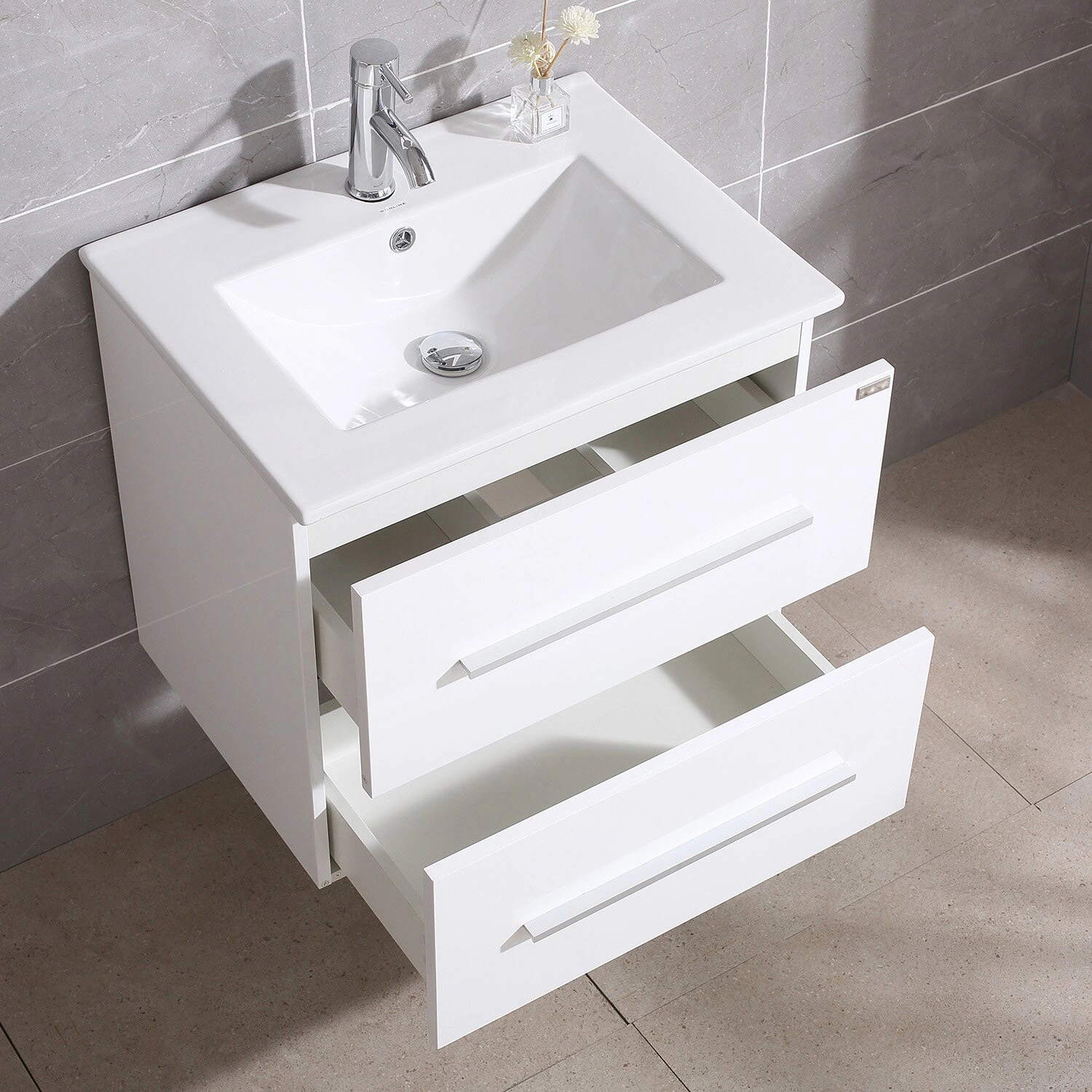 Luxury Modern Wall Mounted Manufactured Wood Vanities Bathroom Cabinet Set Cabinet with Ceramic Sink Mirror Vanity