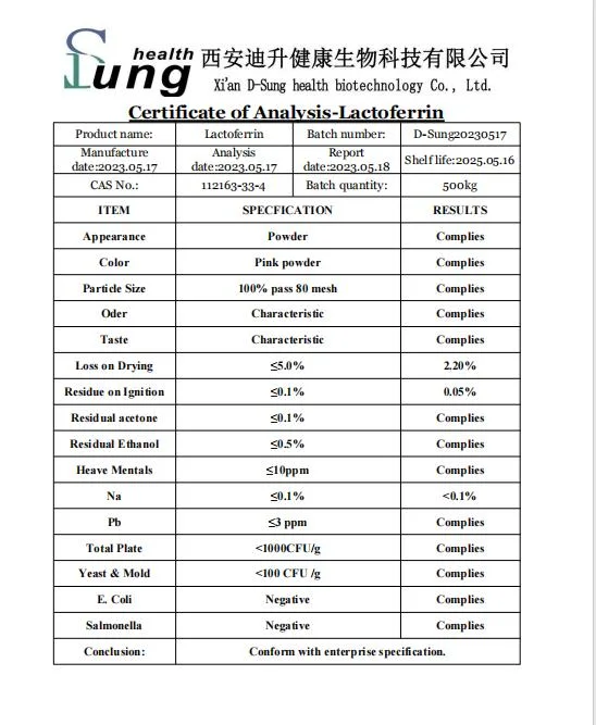 99% Purity Bovine Lactoferrin المواد الخام Lactoferrin مسحوق البروتين Lactoferrin