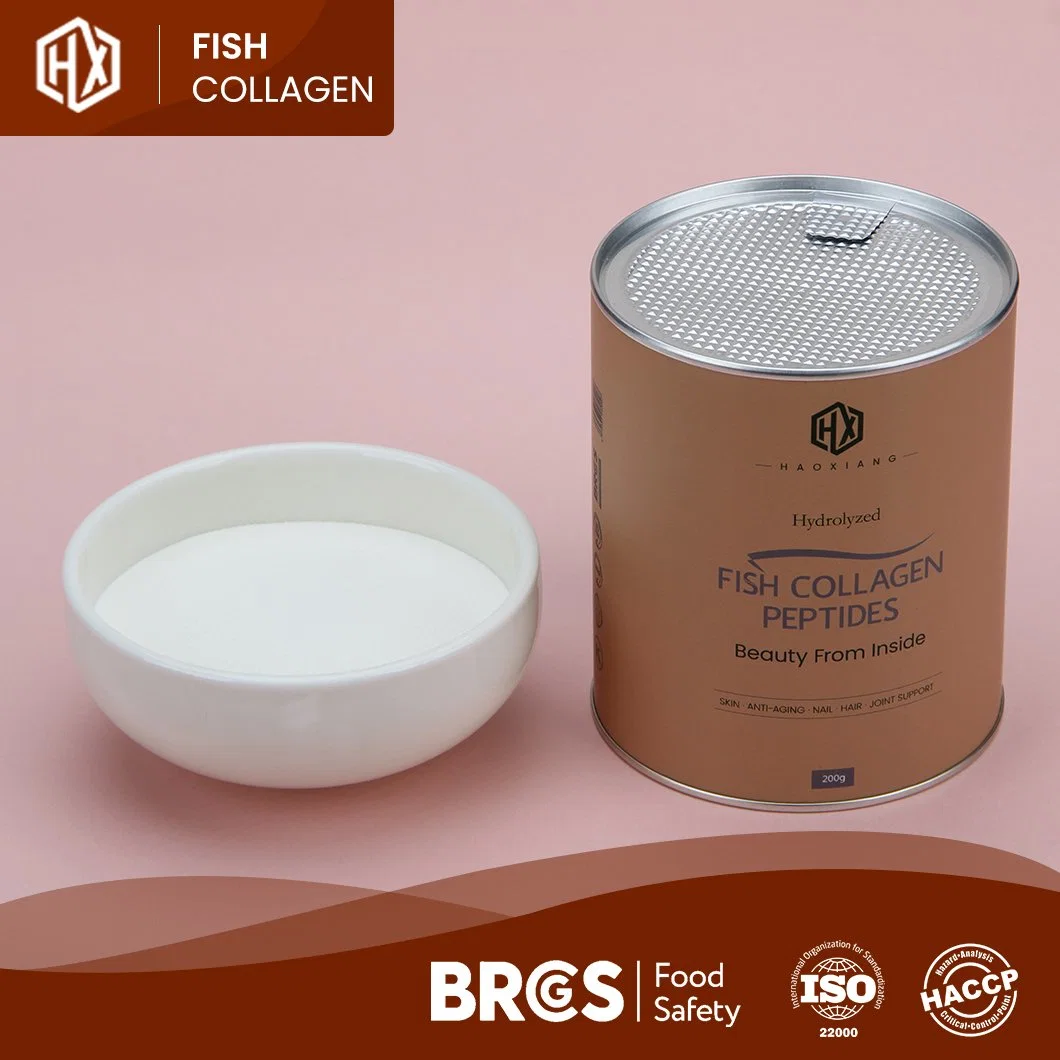 Haoxiang Low MOQ Tilapia Skala hydrolysierte lösbare Marine ohne Geschmack Collagen Peptide Pulver Weiß oder Hellgelb Aussehen Fisch Kollagen Pulver