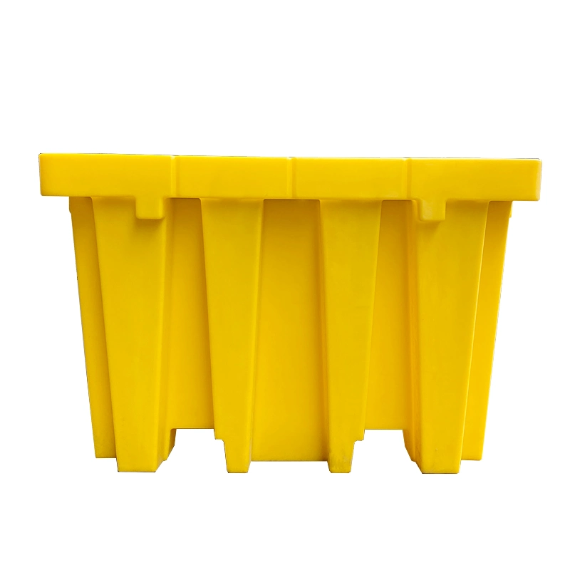 Grossista de boa qualidade Amarelo à prova de fugas HDPE 1000 litros quatro Entrada de via 1 rolo palete de contenção de derramamentos de GRG duplo para Tambor de tambor