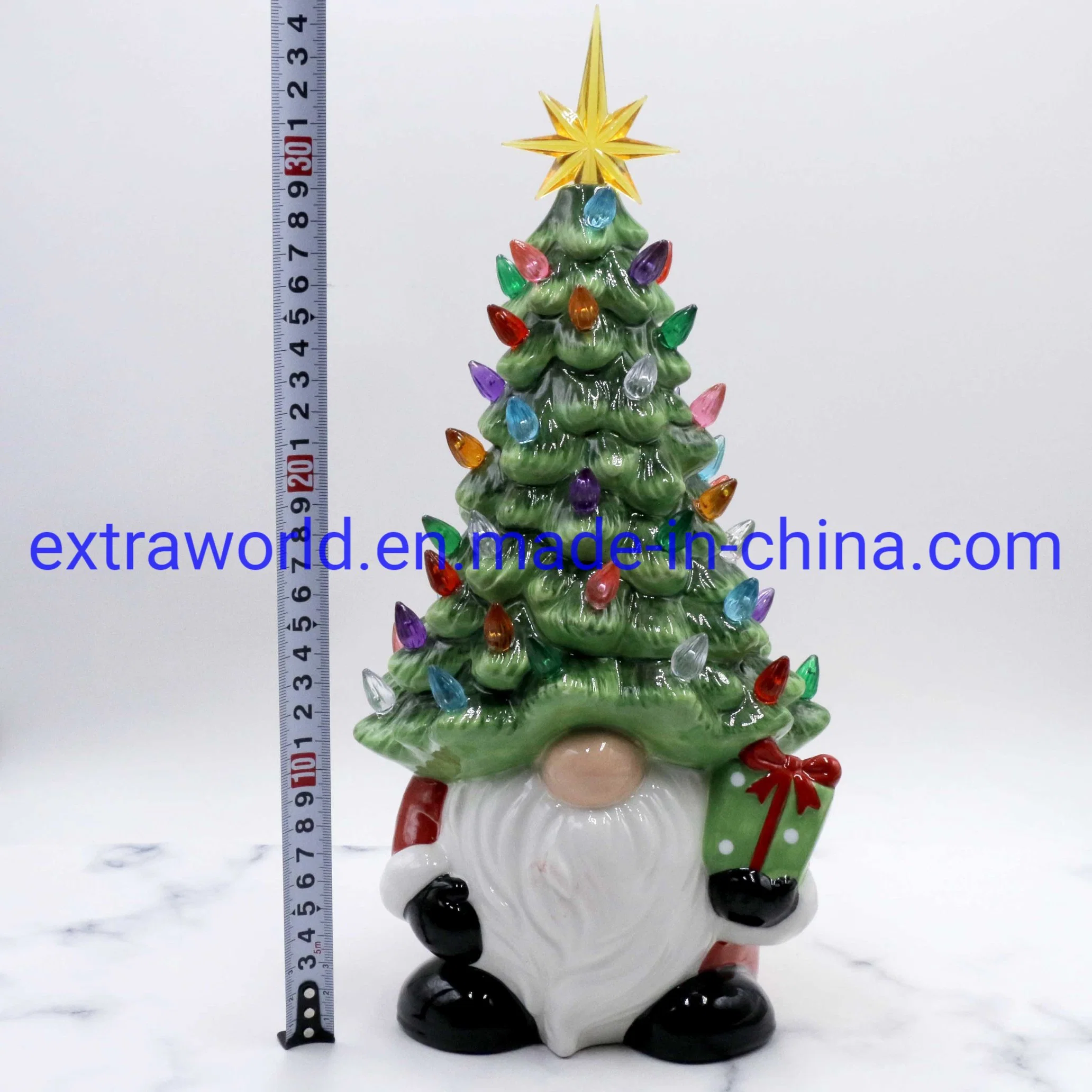 Home Decor Ceramic Gnome Decorative Christmas Tree Holiday Light Decoration Using Battery Powder