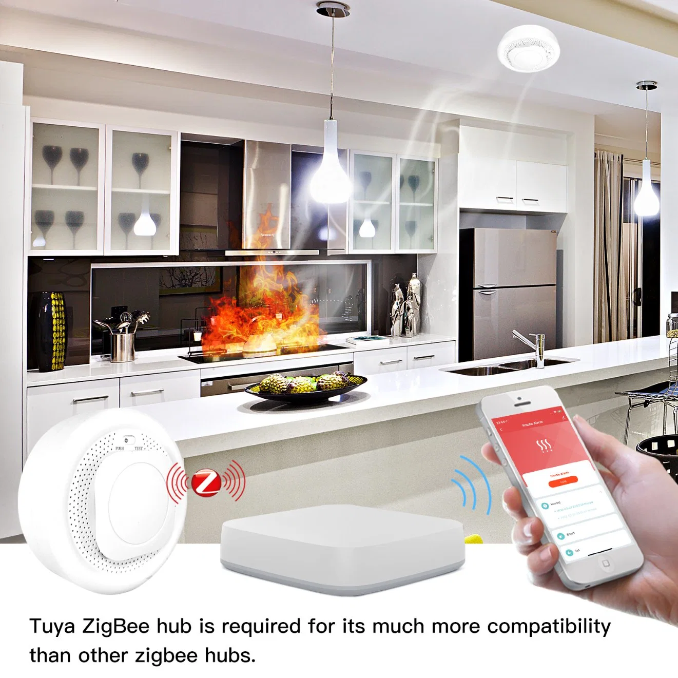 Tuya APP Control Zigbee/WiFi Fire Alarm Smoke Sensor Detector for Home Security