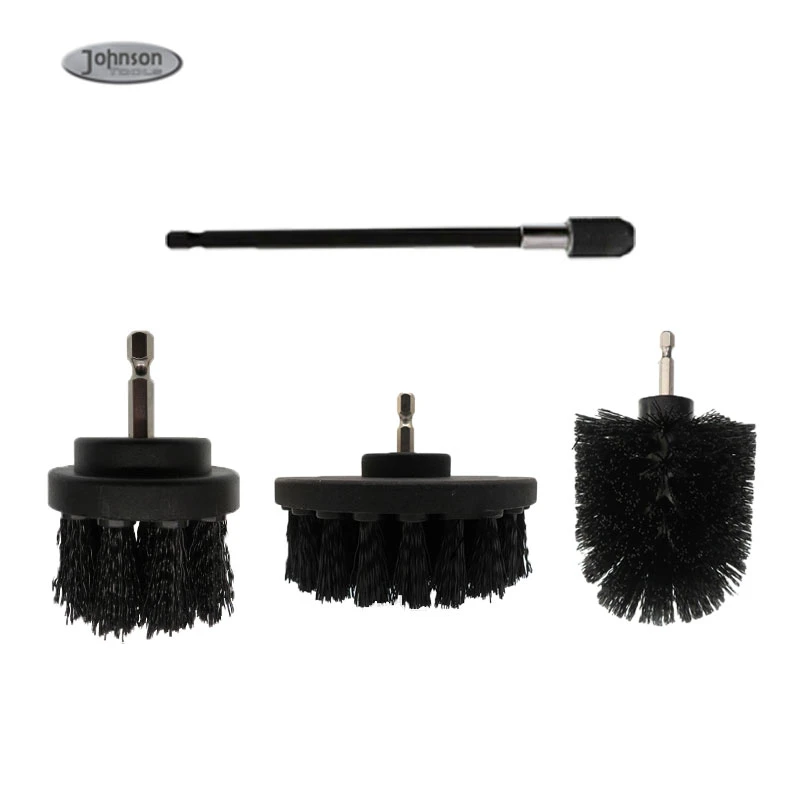 4 Stück Black Color Nylon Drill Brush Aufsatz Set für Autoteppich Badezimmer Reinigung